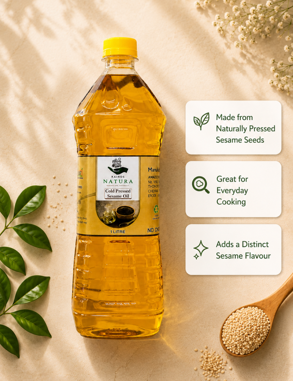 Kairos Natura Cold Pressed Sesame Oil – 1 Litre