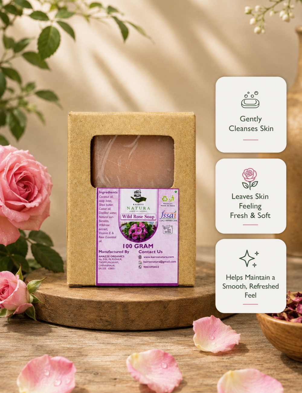 Kairos Natura Wild Rose Soap – 100 Gram