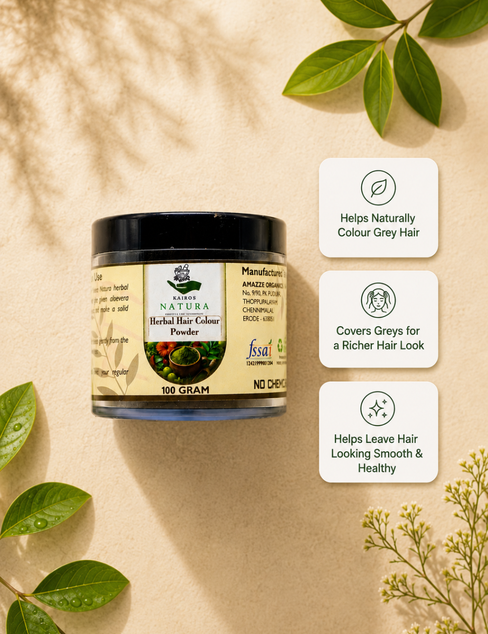 Kairos Natura Herbal Hair Colour Powder – 100 Gram
