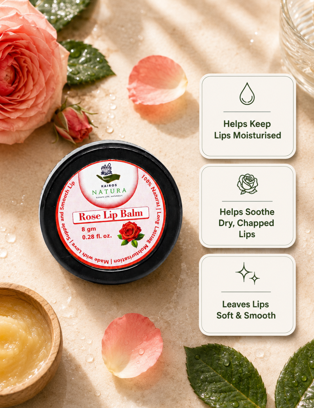 Kairos Natura Rose Lip Balm – 8 Gram