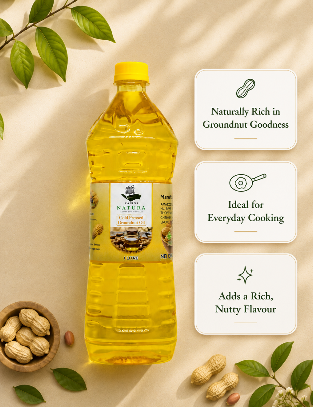 Kairos Natura Cold Pressed Groundnut Oil – 1 Litre