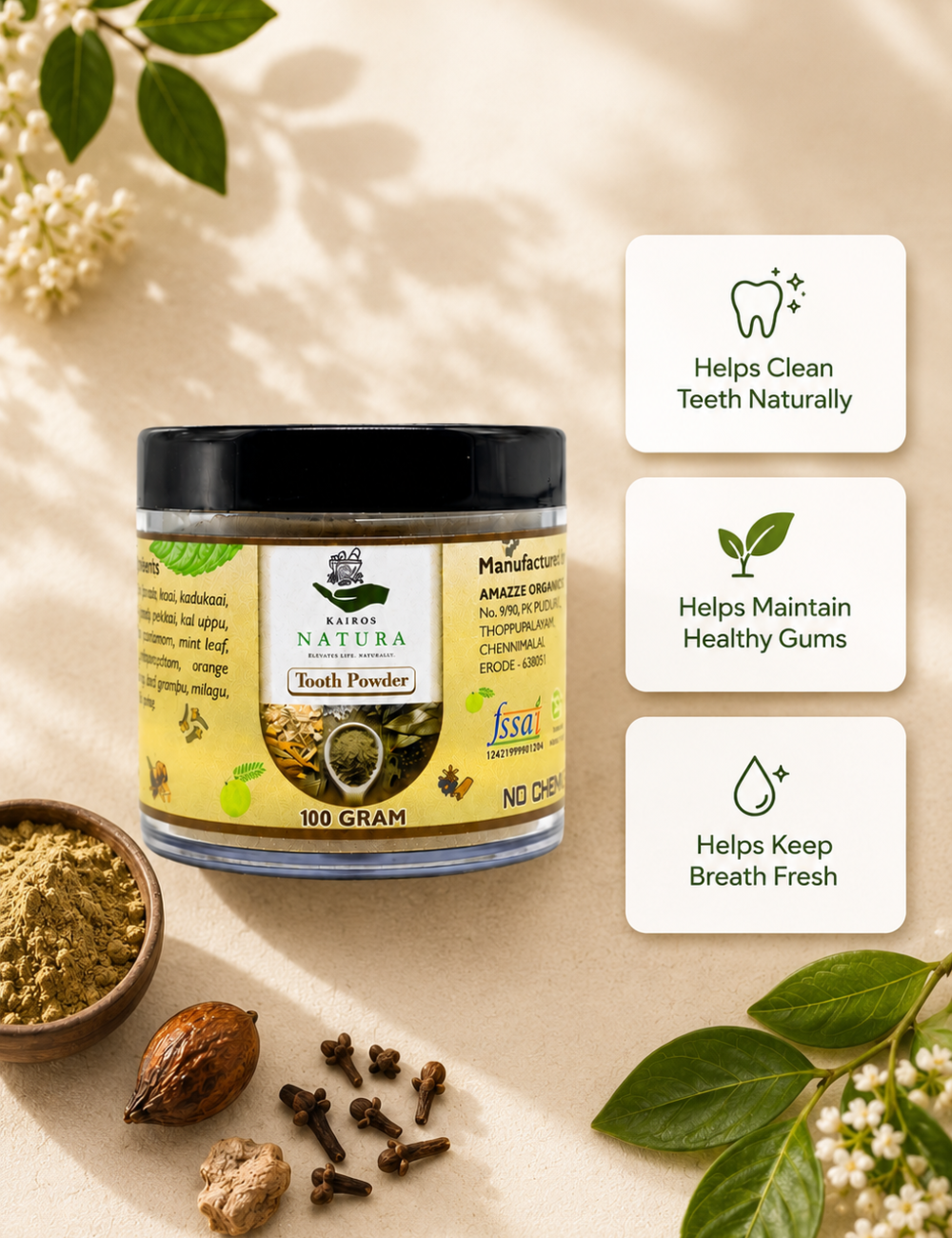 Kairos Natura Herbal Tooth Powder – 100 Gram