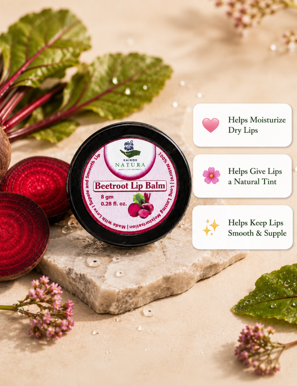 Kairos Natura Beetroot Lip Balm – 8 Gram